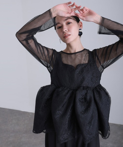 atlo(アトロ)の「ワイドパンツ パンツドレス 結婚式 二次会&セットアップ ペプラム ビスチェ シアーお呼ばれ フォーマル ロング丈 オケージョンドレス 同窓会 成人式 (パンツドレス・レディース・ブラック/ネイビー/ベージュ・M)」の14枚目の写真