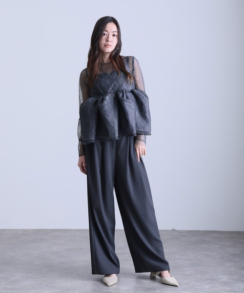 atlo(アトロ)の「ワイドパンツ パンツドレス 結婚式 二次会&セットアップ ペプラム ビスチェ シアーお呼ばれ フォーマル ロング丈 オケージョンドレス 同窓会 成人式 (パンツドレス・レディース・ブラック/ネイビー/ベージュ・M)」の15枚目の写真