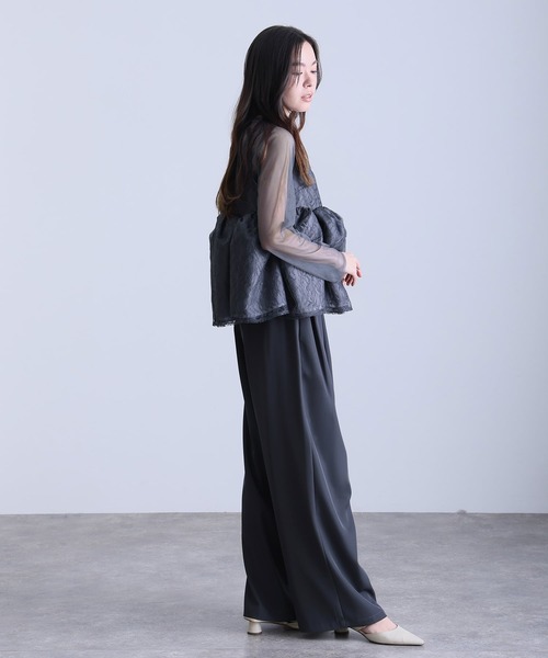 atlo(アトロ)の「ワイドパンツ パンツドレス 結婚式 二次会&セットアップ ペプラム ビスチェ シアーお呼ばれ フォーマル ロング丈 オケージョンドレス 同窓会 成人式 (パンツドレス・レディース・ブラック/ネイビー/ベージュ・M)」の16枚目の写真