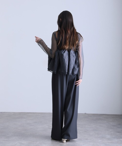 atlo(アトロ)の「ワイドパンツ パンツドレス 結婚式 二次会&セットアップ ペプラム ビスチェ シアーお呼ばれ フォーマル ロング丈 オケージョンドレス 同窓会 成人式 (パンツドレス・レディース・ブラック/ネイビー/ベージュ・M)」の17枚目の写真