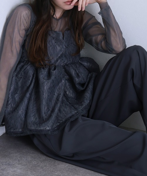 atlo(アトロ)の「ワイドパンツ パンツドレス 結婚式 二次会&セットアップ ペプラム ビスチェ シアーお呼ばれ フォーマル ロング丈 オケージョンドレス 同窓会 成人式 (パンツドレス・レディース・ブラック/ネイビー/ベージュ・M)」の18枚目の写真