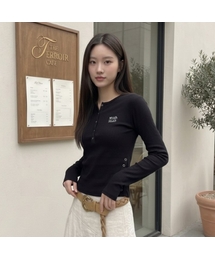 ヘンリーネックスリットクロップ長袖Tシャツ [4色]