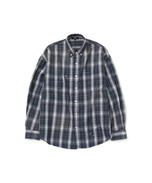 WMC(ダブリューエムシー)の「ペインティングフランネルチェックシャツ_NAVY(シャツ/ブラウス・メンズ・ネイビー・L/M/XL)」の1枚目の写真