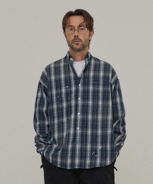 WMC(ダブリューエムシー)の「ペインティングフランネルチェックシャツ_NAVY(シャツ/ブラウス・メンズ・ネイビー・L/M/XL)」の3枚目の写真