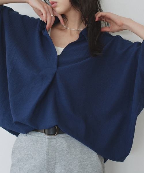 Eclat one(エクラワン)の「【Eclat one】スキッパー カラー ワイドシルエット シャツ(シャツ/ブラウス・レディース・ミント/イエロー/ネイビー/オフホワイト・M)」の1枚目の写真