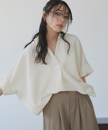 【Eclat one】スキッパー カラー ワイドシルエット シャツ