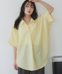 【Eclat one】スキッパー カラー ワイドシルエット シャツ