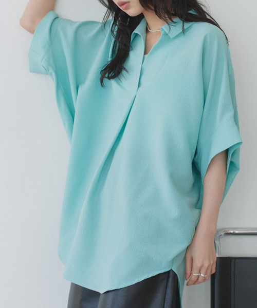 Eclat one(エクラワン)の「【Eclat one】スキッパー カラー ワイドシルエット シャツ(シャツ/ブラウス・レディース・ミント/イエロー/ネイビー/オフホワイト・M)」の3枚目の写真