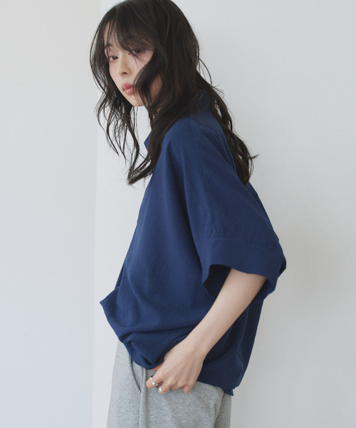 Eclat one(エクラワン)の「【Eclat one】スキッパー カラー ワイドシルエット シャツ(シャツ/ブラウス・レディース・ミント/イエロー/ネイビー/オフホワイト・M)」の13枚目の写真
