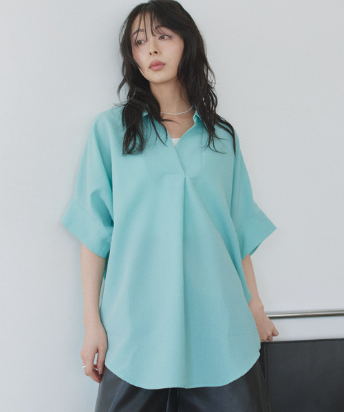 Eclat one(エクラワン)の「【Eclat one】スキッパー カラー ワイドシルエット シャツ(シャツ/ブラウス・レディース・ミント/イエロー/ネイビー/オフホワイト・M)」の17枚目の写真