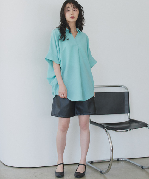 Eclat one(エクラワン)の「【Eclat one】スキッパー カラー ワイドシルエット シャツ(シャツ/ブラウス・レディース・ミント/イエロー/ネイビー/オフホワイト・M)」の19枚目の写真