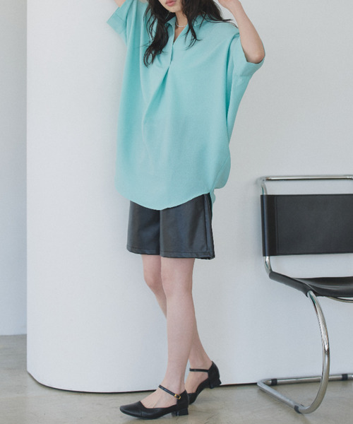 Eclat one(エクラワン)の「【Eclat one】スキッパー カラー ワイドシルエット シャツ(シャツ/ブラウス・レディース・ミント/イエロー/ネイビー/オフホワイト・M)」の5枚目の写真