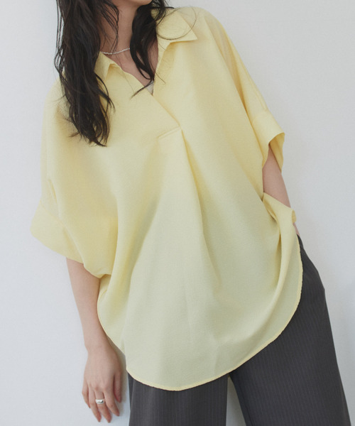 Eclat one(エクラワン)の「【Eclat one】スキッパー カラー ワイドシルエット シャツ(シャツ/ブラウス・レディース・ミント/イエロー/ネイビー/オフホワイト・M)」の7枚目の写真