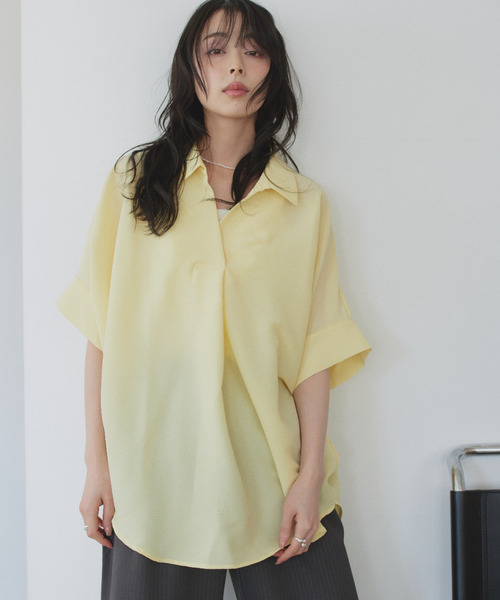 Eclat one(エクラワン)の「【Eclat one】スキッパー カラー ワイドシルエット シャツ(シャツ/ブラウス・レディース・ミント/イエロー/ネイビー/オフホワイト・M)」の20枚目の写真
