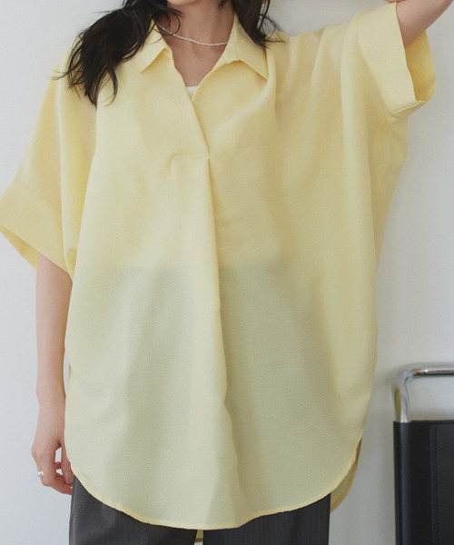 Eclat one(エクラワン)の「【Eclat one】スキッパー カラー ワイドシルエット シャツ(シャツ/ブラウス・レディース・ミント/イエロー/ネイビー/オフホワイト・M)」の6枚目の写真