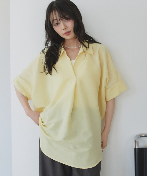 Eclat one(エクラワン)の「【Eclat one】スキッパー カラー ワイドシルエット シャツ(シャツ/ブラウス・レディース・ミント/イエロー/ネイビー/オフホワイト・M)」の21枚目の写真