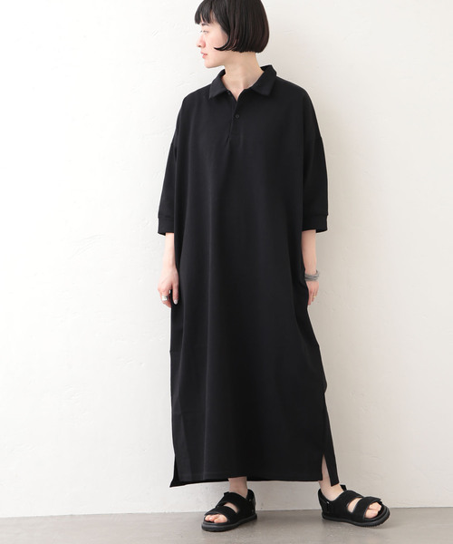 JOURNAL STANDARD LUXE（ジャーナルスタンダード　ラックス）の「《追加》デラヴェジャージー ポロワンピース（ワンピース・レディース・ブラック・MEDIUM）」の2枚目の写真