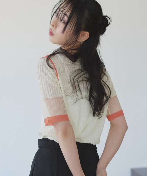 Eclat one(エクラワン)の「【Eclat one】シアー バイカラー 半袖 カットソー ◎(Tシャツ/カットソー・レディース・イエロー/グレー/オフホワイト・M)」の16枚目の写真