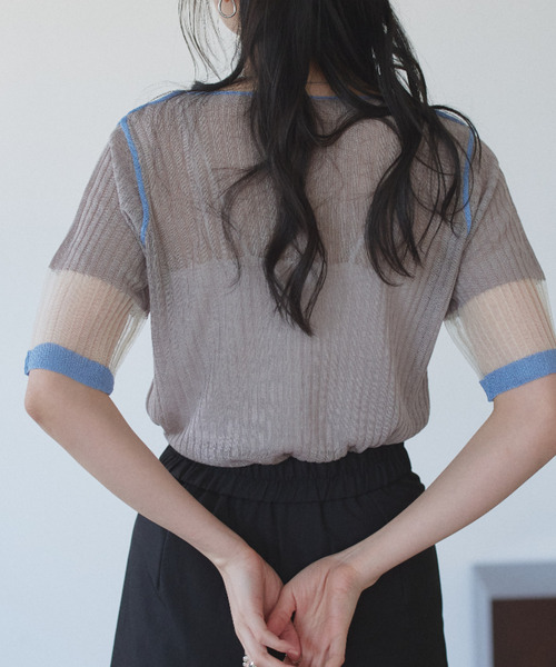 Eclat one(エクラワン)の「【Eclat one】シアー バイカラー 半袖 カットソー ◎(Tシャツ/カットソー・レディース・イエロー/グレー/オフホワイト・M)」の22枚目の写真