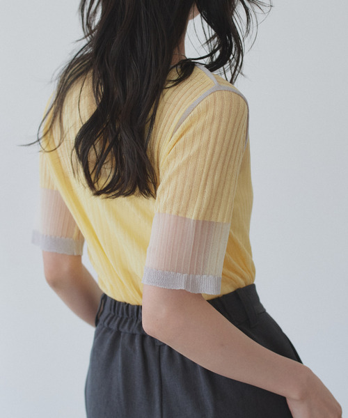Eclat one(エクラワン)の「【Eclat one】シアー バイカラー 半袖 カットソー ◎(Tシャツ/カットソー・レディース・イエロー/グレー/オフホワイト・M)」の11枚目の写真