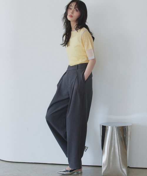 Eclat one(エクラワン)の「【Eclat one】シアー バイカラー 半袖 カットソー ◎(Tシャツ/カットソー・レディース・イエロー/グレー/オフホワイト・M)」の13枚目の写真