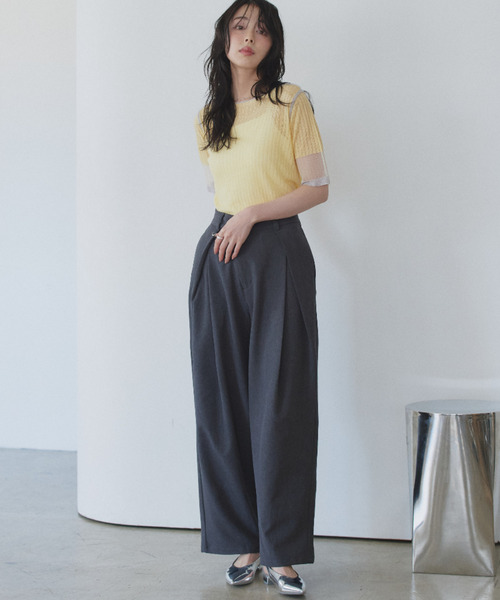 Eclat one(エクラワン)の「【Eclat one】シアー バイカラー 半袖 カットソー ◎(Tシャツ/カットソー・レディース・イエロー/グレー/オフホワイト・M)」の12枚目の写真