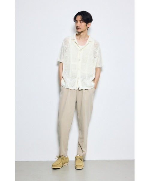 AZUL by moussy（アズールバイマウジー）の「スクエアパターンニットメッシュシャツ　メッシュトップス　羽織　春服　夏服　秋服　メッシュニット　サマーニット（シャツ/ブラウス・メンズ・ベージュ/ブラック/オフホワイト・MEDIUM/LARGE）」の6枚目の写真