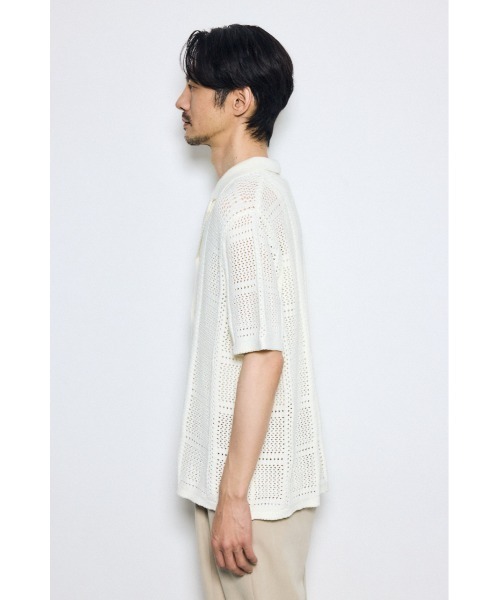 AZUL by moussy（アズールバイマウジー）の「スクエアパターンニットメッシュシャツ　メッシュトップス　羽織　春服　夏服　秋服　メッシュニット　サマーニット（シャツ/ブラウス・メンズ・ベージュ/ブラック/オフホワイト・MEDIUM/LARGE）」の8枚目の写真