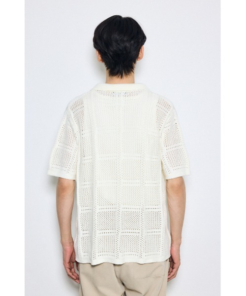 AZUL by moussy（アズールバイマウジー）の「スクエアパターンニットメッシュシャツ　メッシュトップス　羽織　春服　夏服　秋服　メッシュニット　サマーニット（シャツ/ブラウス・メンズ・ベージュ/ブラック/オフホワイト・MEDIUM/LARGE）」の9枚目の写真