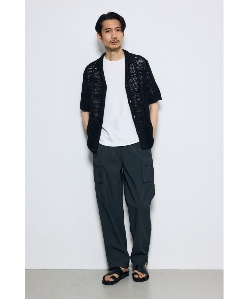 AZUL by moussy（アズールバイマウジー）の「スクエアパターンニットメッシュシャツ　メッシュトップス　羽織　春服　夏服　秋服　メッシュニット　サマーニット（シャツ/ブラウス・メンズ・ベージュ/ブラック/オフホワイト・MEDIUM/LARGE）」の16枚目の写真
