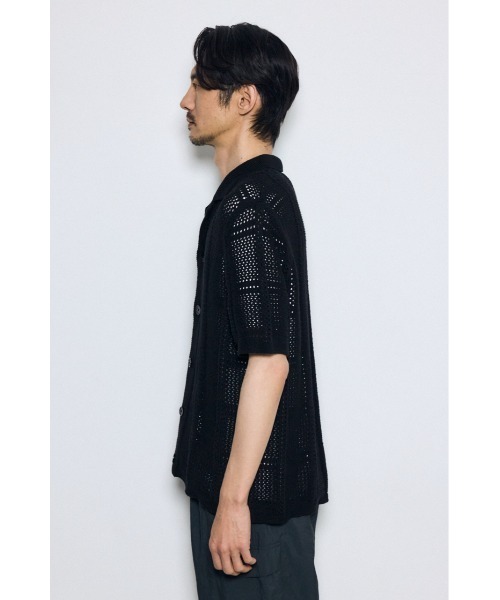 AZUL by moussy（アズールバイマウジー）の「スクエアパターンニットメッシュシャツ　メッシュトップス　羽織　春服　夏服　秋服　メッシュニット　サマーニット（シャツ/ブラウス・メンズ・ベージュ/ブラック/オフホワイト・MEDIUM/LARGE）」の18枚目の写真