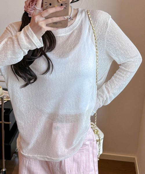 ONEP STAR(ワンピスター)の「レイヤードシアートップス(Tシャツ/カットソー・レディース・ベージュ/ブラック/ホワイト/ライトピンク/ライトグリーン・MEDIUM/X-LARGE/LARGE)」の2枚目の写真