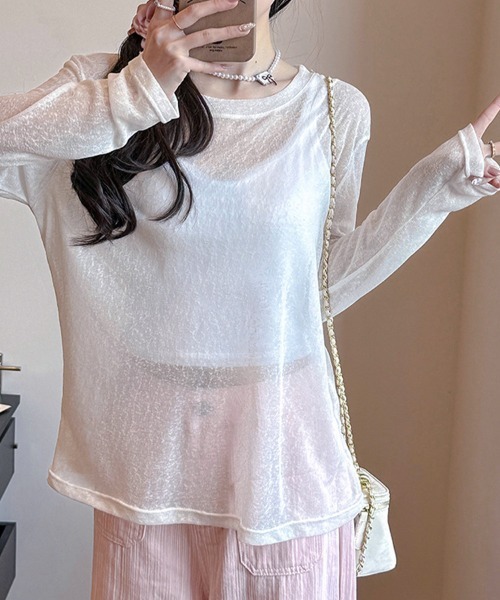 ONEP STAR(ワンピスター)の「レイヤードシアートップス(Tシャツ/カットソー・レディース・ベージュ/ブラック/ホワイト/ライトピンク/ライトグリーン・MEDIUM/X-LARGE/LARGE)」の18枚目の写真