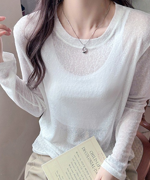 ONEP STAR(ワンピスター)の「レイヤードシアートップス(Tシャツ/カットソー・レディース・ベージュ/ブラック/ホワイト/ライトピンク/ライトグリーン・MEDIUM/X-LARGE/LARGE)」の8枚目の写真