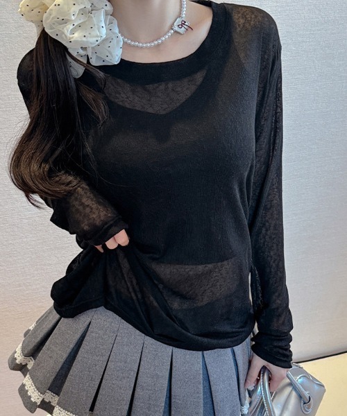 ONEP STAR(ワンピスター)の「レイヤードシアートップス(Tシャツ/カットソー・レディース・ベージュ/ブラック/ホワイト/ライトピンク/ライトグリーン・MEDIUM/X-LARGE/LARGE)」の9枚目の写真