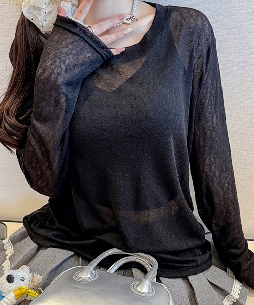 ONEP STAR(ワンピスター)の「レイヤードシアートップス(Tシャツ/カットソー・レディース・ベージュ/ブラック/ホワイト/ライトピンク/ライトグリーン・MEDIUM/X-LARGE/LARGE)」の10枚目の写真