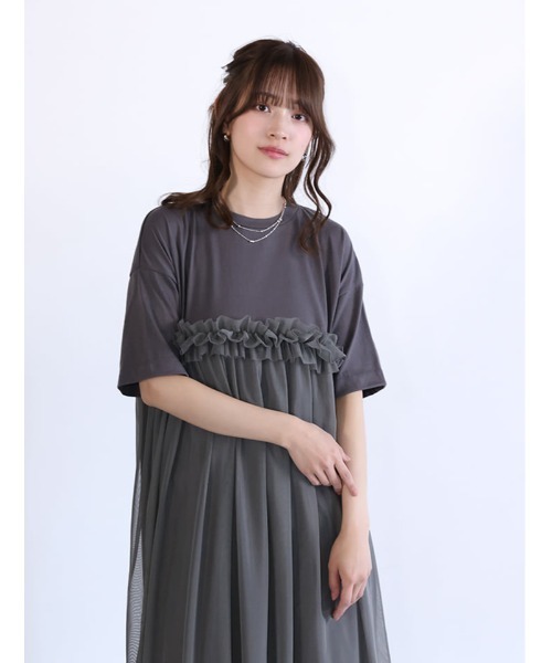 fifth(フィフス)の「チュールドッキングカットソーワンピース(ワンピース・レディース・ブラック/チャコールグレー・F)」の12枚目の写真