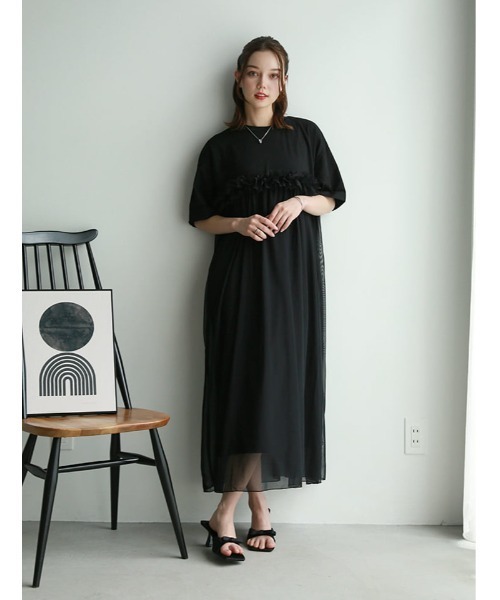 fifth(フィフス)の「チュールドッキングカットソーワンピース(ワンピース・レディース・ブラック/チャコールグレー・F)」の4枚目の写真