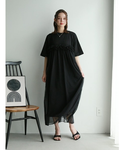 fifth(フィフス)の「チュールドッキングカットソーワンピース(ワンピース・レディース・ブラック/チャコールグレー・F)」の5枚目の写真