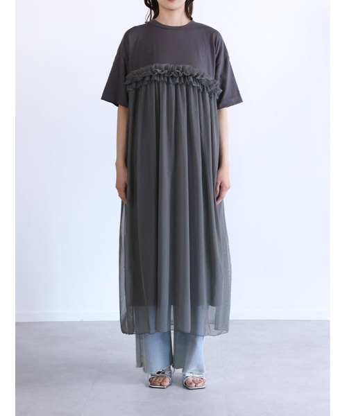 fifth(フィフス)の「チュールドッキングカットソーワンピース(ワンピース・レディース・ブラック/チャコールグレー・F)」の15枚目の写真