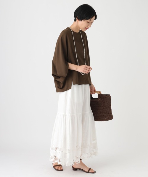 Elura(エルーラ)の「ウッドハンドルペーパートート/646461(ハンドバッグ・レディース・ベージュ/ブラウン・FREE)」の5枚目の写真