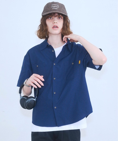 Zooodle（ズードル）の「Micro Check Short Sleeve Shirt - マイクロチェック半袖シャツ -（シャツ/ブラウス・メンズ・ネイビー/ブラウン・MEDIUM/LARGE）」の4枚目の写真