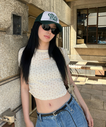 ウィメンズクロップアイレットTシャツクリーム