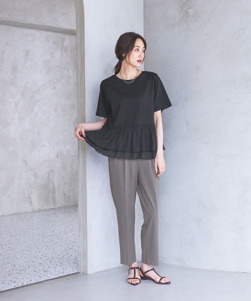 GLOBAL WORK（グローバルワーク）の「ウツクシルエットDRYテーパードパンツ/636544（その他パンツ・レディース・ネイビー/ブラウン系その他3/チャコールグレー/ブラック/グレイッシュベージュ・XX-LARGE/L-Long/XL-Long/M-Long/LARGE/MEDIUM/X-LARGE/SMALL/S-Long/X-SMALL）」の9枚目の写真