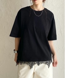 半袖 裾レースドッキングTシャツ レイヤードインナー トップス
