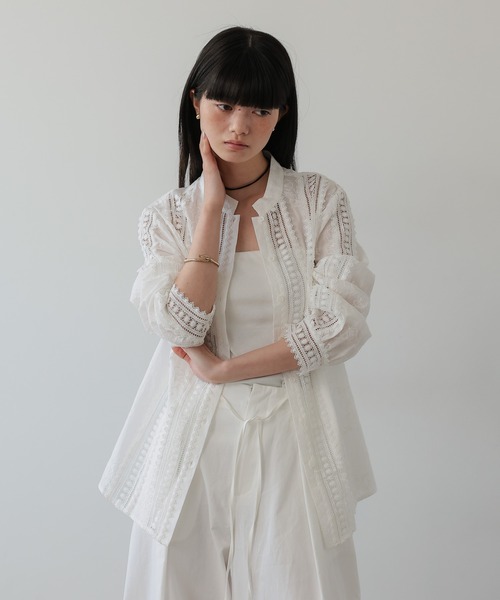 TENTO（テント）の「コットンレース刺繍長袖シャツ（シャツ/ブラウス・レディース・ホワイト・FREE）」の4枚目の写真