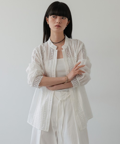 TENTO（テント）の「コットンレース刺繍長袖シャツ（シャツ/ブラウス・レディース・ホワイト・FREE）」の3枚目の写真
