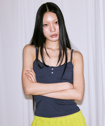 V NECK BUTTON SLEEVELESS [NAVY]