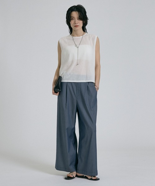 qualite（カリテ）の「シアーノースリーブT　春服　夏服　オフィスカジュアル（タンクトップ・レディース・ブラック/クリーム/オフホワイト・フリー）」の4枚目の写真