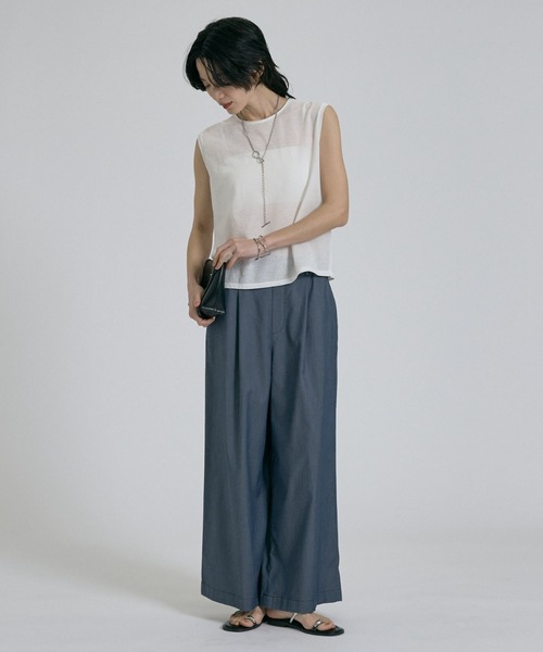 qualite（カリテ）の「シアーノースリーブT　春服　夏服　オフィスカジュアル（タンクトップ・レディース・ブラック/クリーム/オフホワイト・フリー）」の5枚目の写真